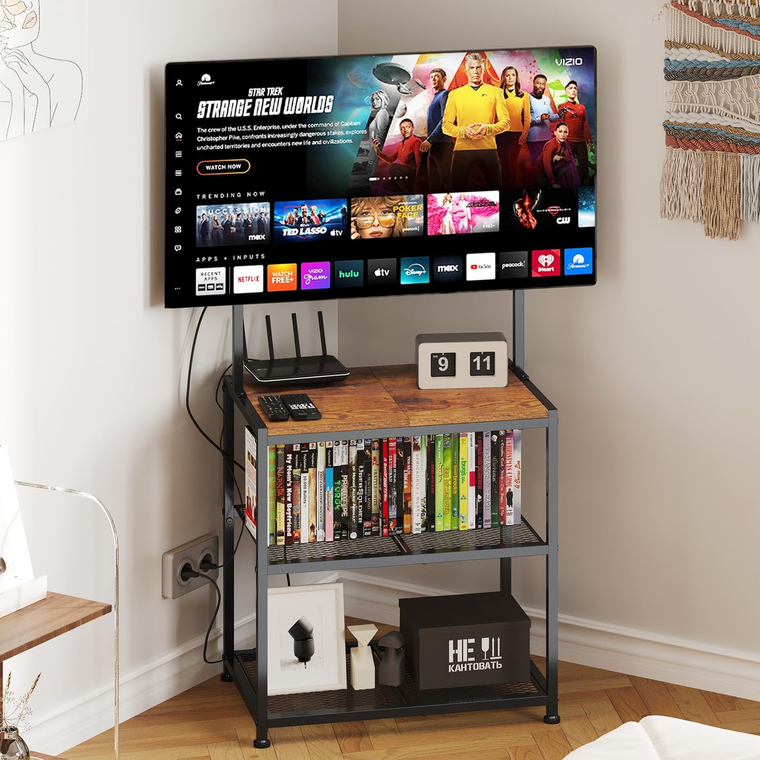 23 Inch to 50 Inch Floor Small Corner TV Stand with Storage Shelves for Living Room Bedroom, Universal Floor Television Stands with Mount, Rustic Brown Corner TV Table Desk Shelf for Small Space