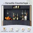 Merax 73.8" Kitchen Pantry Storage Cabinet, Freestanding Larder Cupboard, Kitchen Hutch Cabinet with Drawers Shelves and Cabinets, Buffet Cabinet Wine & Glass Racks for Dining Room, Living Room, Blue