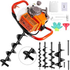 62cc Post Hole Digger 2-Stroke Petrol Gas Powered Earth Digger with 3 Extension Rods（8" 12" & 20"） + 4 Auger Drill Bits (4" 6" 8" & 12") for Farm Garden Plant