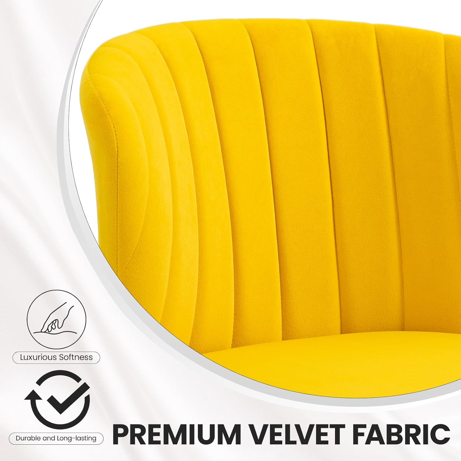 Velvet Dining Chairs Set of 2, Modern Upholstered Vanity Chairs with Golden Metal Legs for Dining Room Kitchen Vanity Patio (Yellow)
