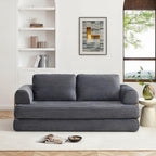 Convertible Folding Sofa Bed, Modern Futon Sleeper Sofa Fold Out Couch Bed with Gold Fixed Frame, Modular Floor Sofas Comfy Corduroy Couches for Living Room (80" Grey)