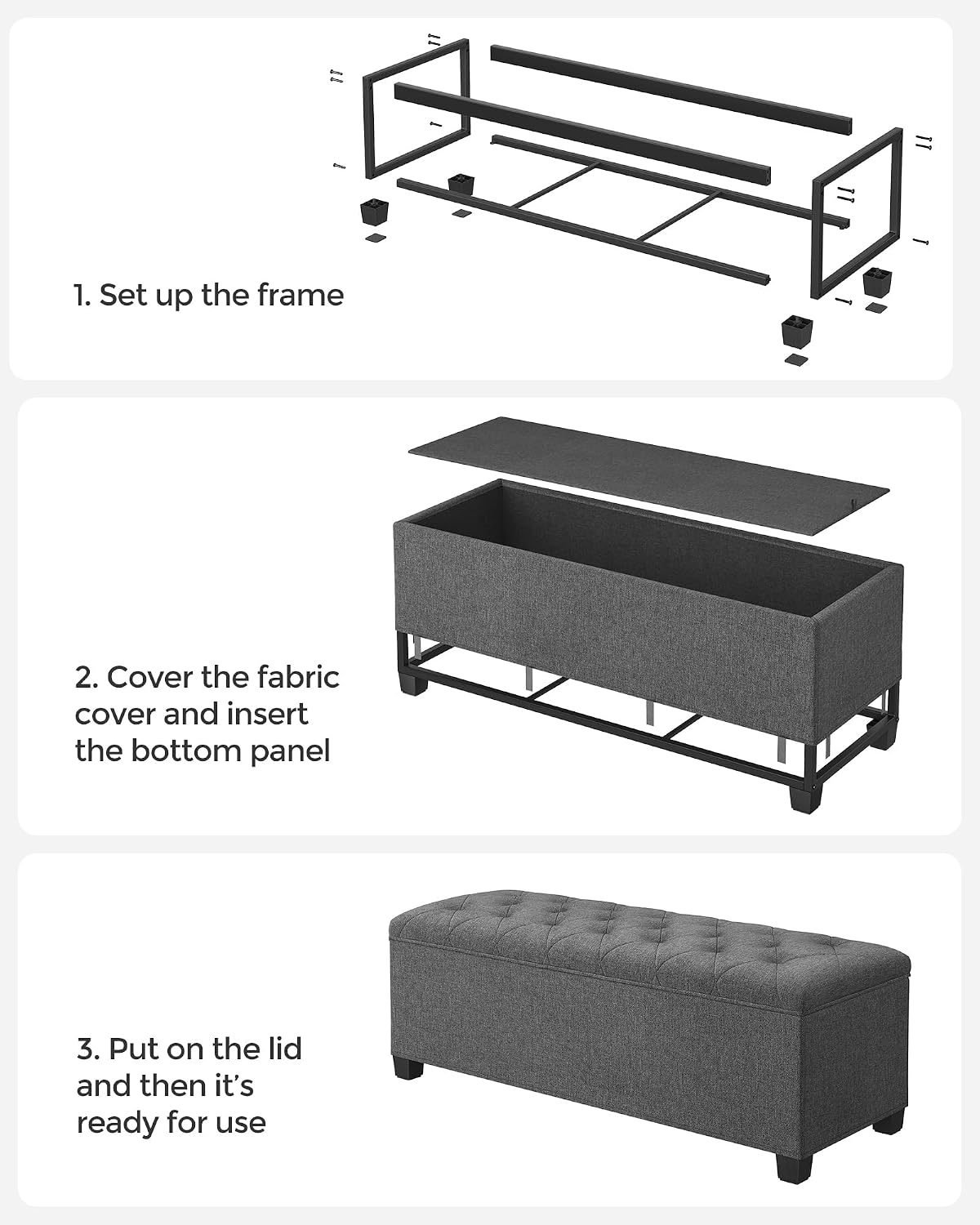 SONGMICS Storage Ottoman Bench, Foot Rest with Legs, Load up to 661.4 lb | End of Bed Bench, Storage Chest, 43.3 x 15.8 x 15.8 Inches, Slate Gray and Ink Black, MELISA Collection ULSF088G01