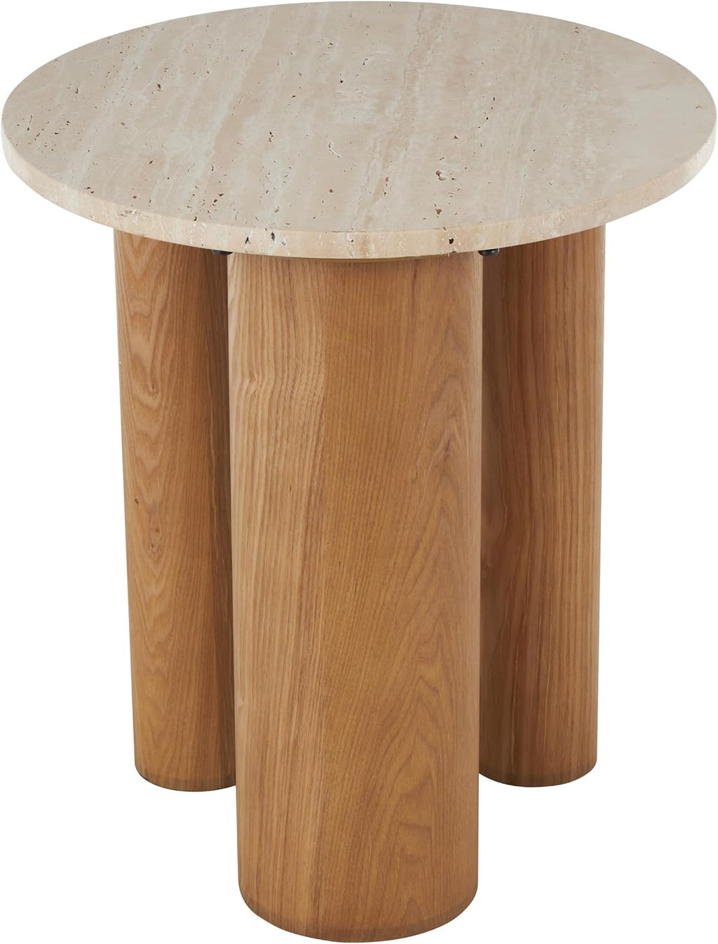 Deco 79 Wood Side End Accent Table End Table with Beige Round Marble Tabletop, Side Table 18" x 18" x 20", Brown