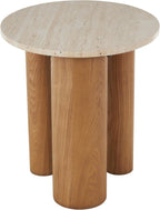 Deco 79 Wood Side End Accent Table End Table with Beige Round Marble Tabletop, Side Table 18" x 18" x 20", Brown