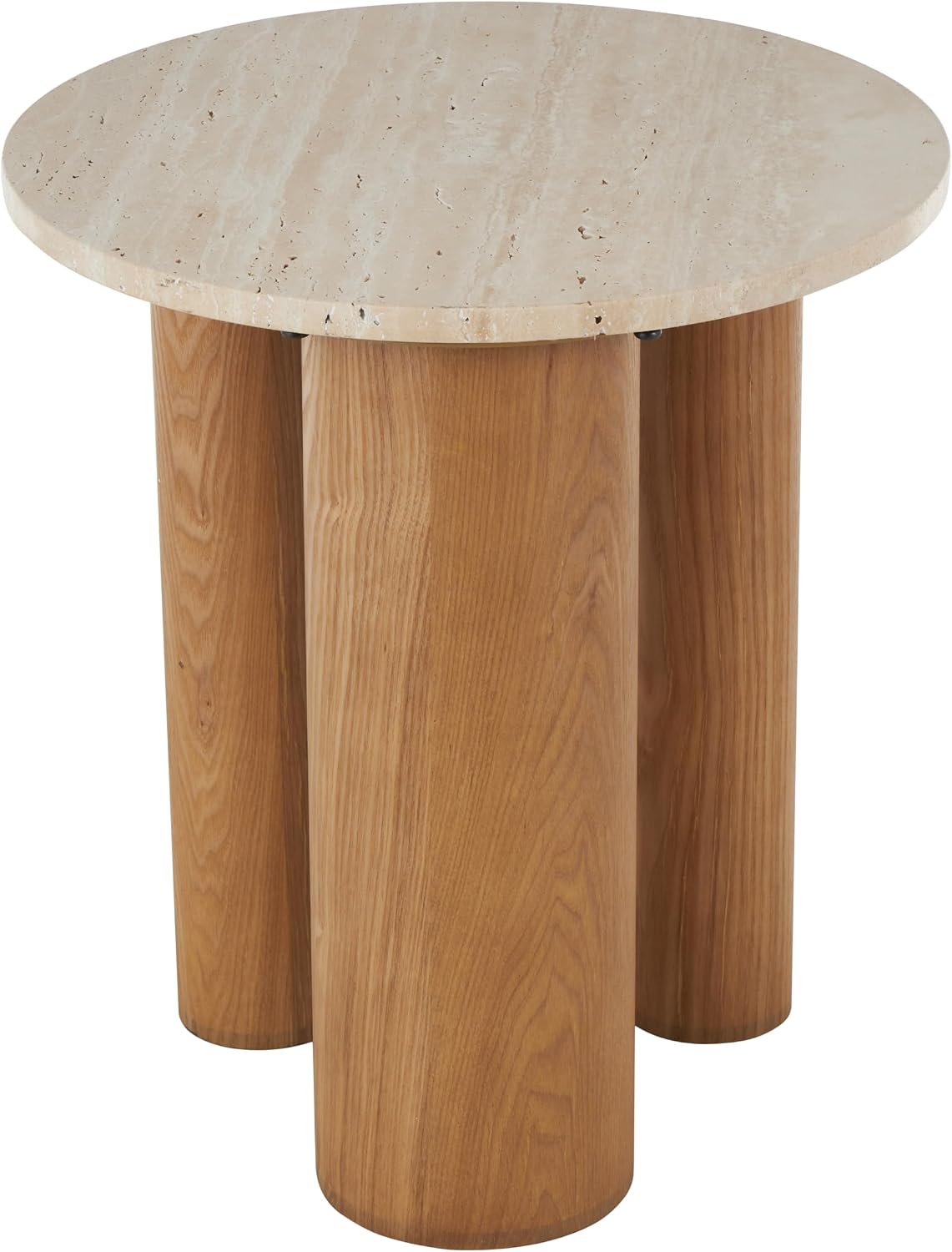 Deco 79 Wood Side End Accent Table End Table with Beige Round Marble Tabletop, Side Table 18" x 18" x 20", Brown