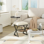 YMYNY Vanity Stool, Linen Footrest Stool, Ottoman Bench with X-Shaped Metal Legs, Makeup Dressing Stool for Vanity, Living Room, Bedroom, Entryway, Hallways 15.74" D×11.81" W×18.11" H Beige UHBD033Y