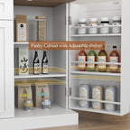 Gyfimoie Sideboard Buffet Cabinet with 2 Drawers, Farmhouse Kitchen Pantry with Adjustable Shelves, Coffee Bar Cupboard Cabinet with 3 Doors for Kitchen, Dining Room (White)