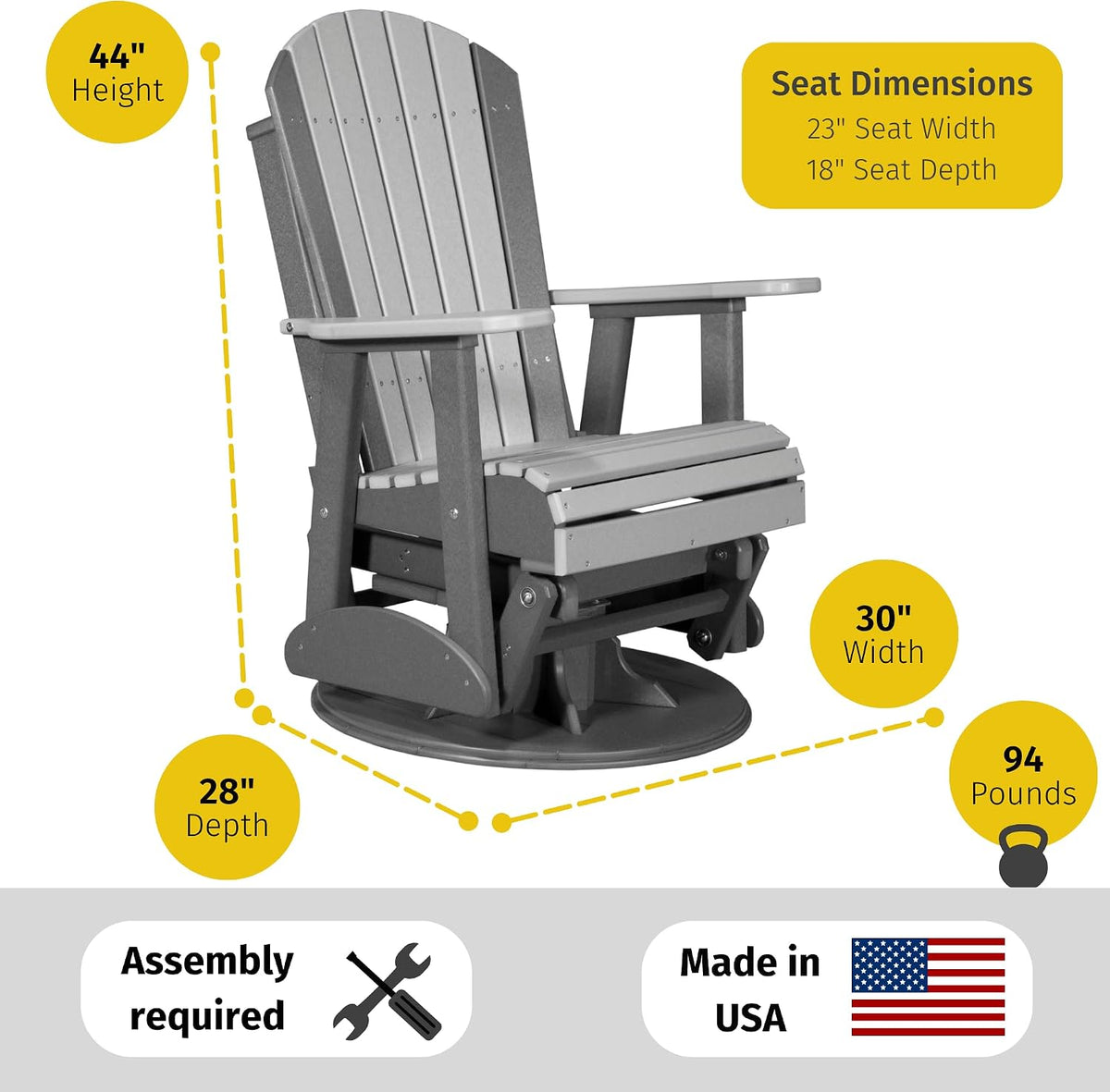 LuxCraft 2' Adirondack Swivel Glider - Available in 14 Colors, Dove Gray and Slate