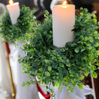 Mini Green Boxwood Candle Rings Wreaths Spring Summer Kitchen Cabinet Swags Wreath 3 Inch Wedding Rings Wreaths Pillar Candle Holder for Wedding Home Door Tabletop Decor (4, Green Boxwood)