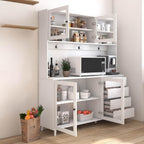 74" Tall Kitchen Pantry Storage Cabinet with Drawers, Microwave Shelf & Hutch, Modern Freestanding Kitchen Cabinets with Countertop & Hook Up, White Buffet Cabinet, (63" W x 15.7" D x 74.8" H)