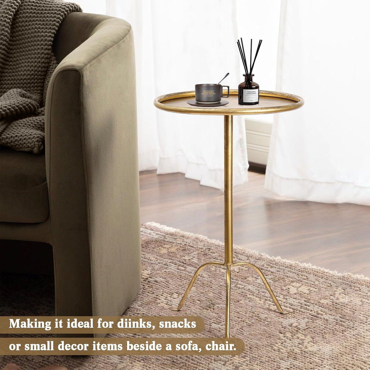 SHOHAYTO 2 Pcs Small Bronze Pedestal Side Table – 21.25" Tall Metal Martini Table for Bedroom, Living Room, or Office – Round Accent Cocktail End Table