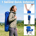 Camping Chairs for Adults 2 Pack, Folding Chair with 4-Can Cooler Bag & Cup Holder, Portable Heavy Duty Outdoor Chair with Mesh Back for Camping, Beach, Lawn, Fishing, Blue