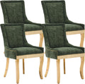Upholstered Dining Chairs Set of 4, Chenille Fabric Dining Room Chairs with with Gold Stainless Steel Legs, Nailhead Trim, Modern Farmhouse Accent Chairs for Dining Room or Kitchen, Olive Green