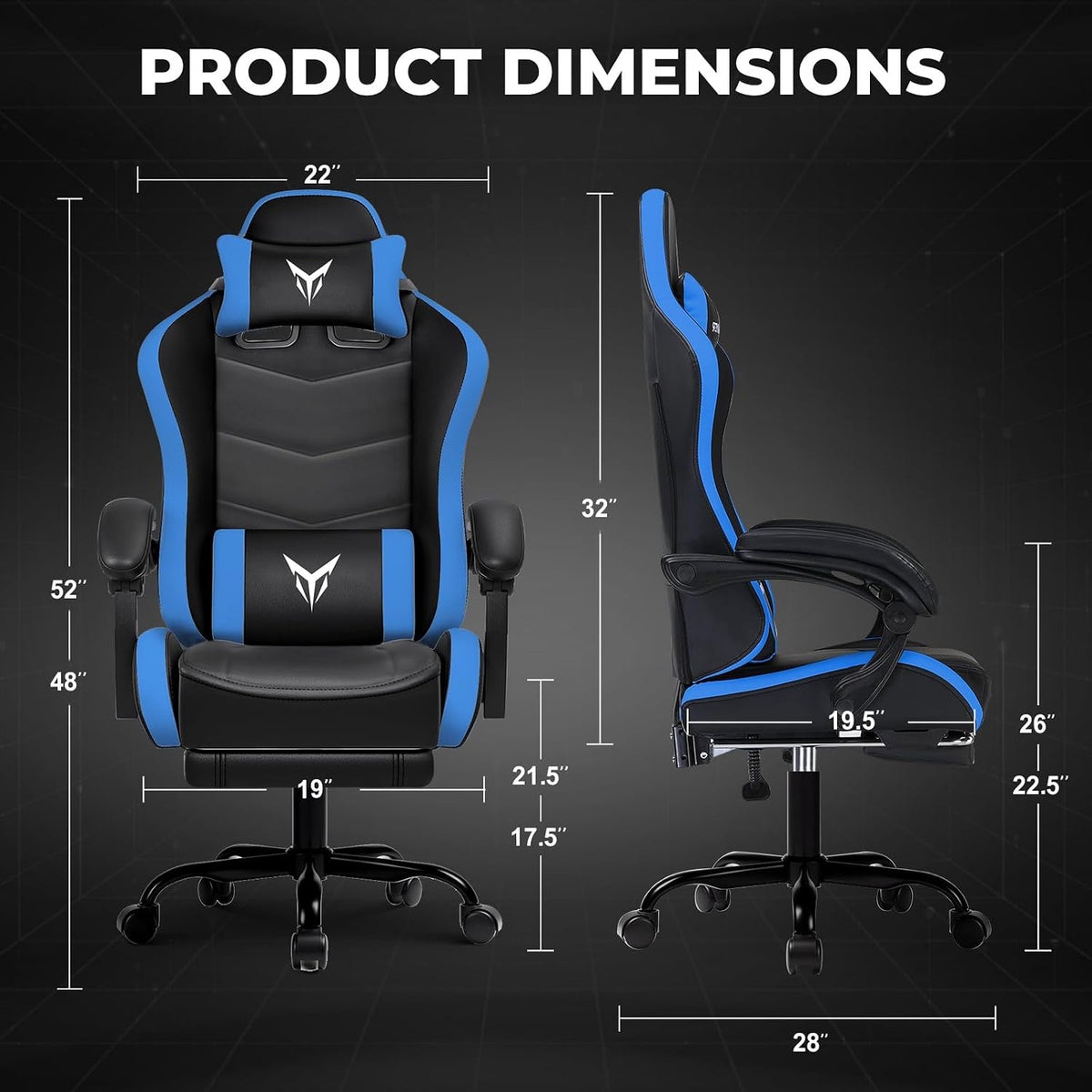 GTPLAYER Gaming Chair for Adults, Big and Tall 300LBS Heavy Duty Office Chair with Footrest, Ergonomic High Back Lumbar Support and Wide Comfy Cushion with Linkage Armrests for Home Office, Blue