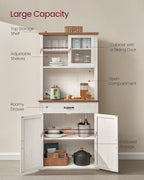 VASAGLE LIRY Collection - 71-Inch Tall Kitchen Pantry Cabinet with Lights and Charging Station, Coffee Bar Cabinet with Doors and Drawer, Farmhouse Style, Adjustable Shelves, Rustic White UBBK363W12