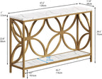 GiftGo Narrow Sofa Table 47.2 Inch, Industrial Sofa Table Behind Couch, Vintage Entry Console Table with Storage for Entryway, Living Room, Foyer, Elegant Design (White and Gold, 47.2)