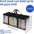 DVD Storage Bags 6 Pack DVD Storage Holder Case Clear PVC Media Holder with Handles for DVDs, CDs, Video Games, Books, Black