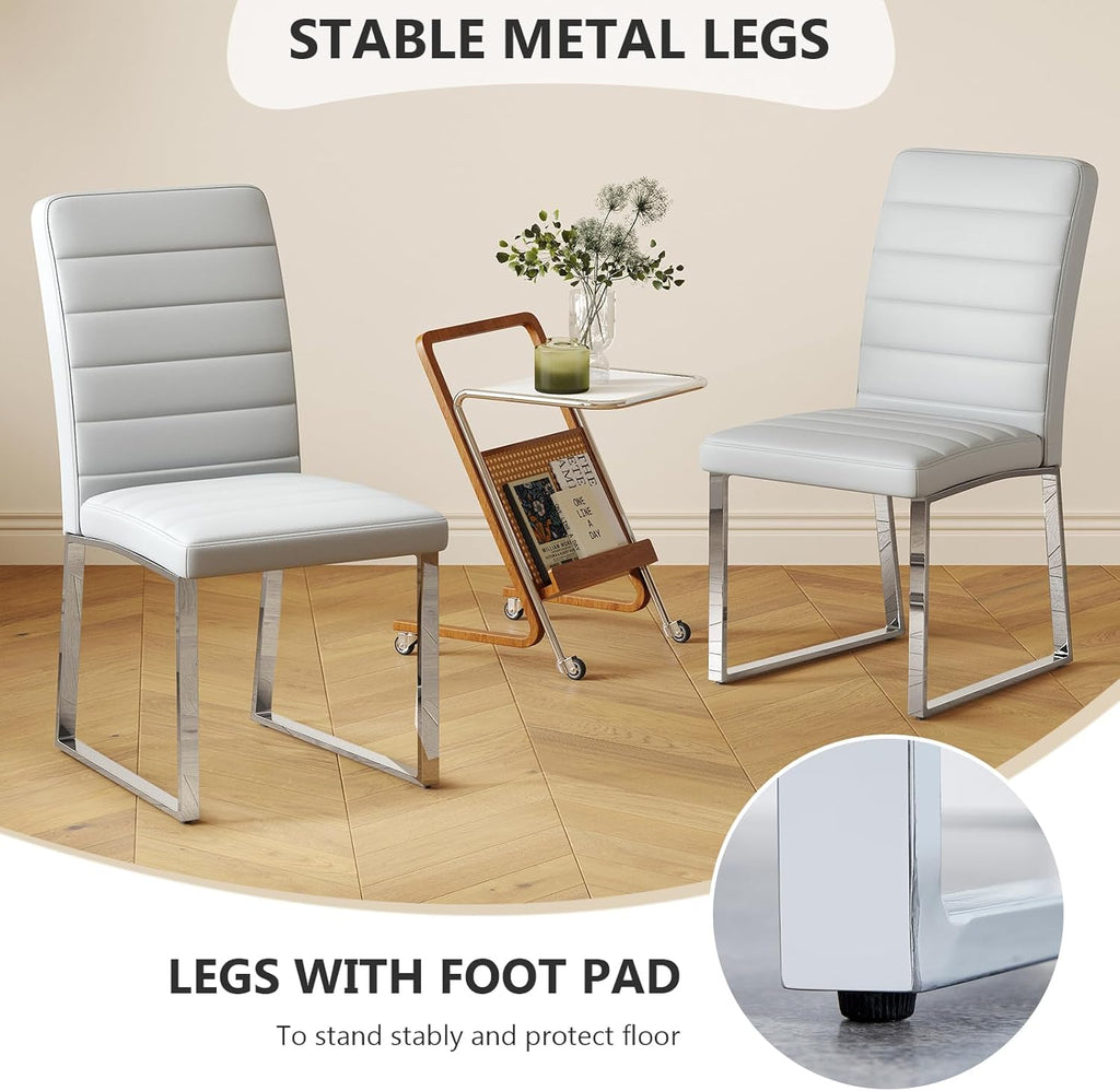 Hommoo Dining Chairs Set of 4, Faux Leather Upholstered Kitchen Chairs, Padded Seat Armless Dining Room Chair with Metal Leg, Modern Dinner Chair for Restaurant Living Room Grey