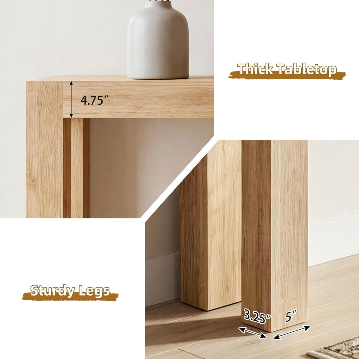 86.75" Extra Long Console Table for Entryway, Narrow Entryway Table | 11.75" Narrow Behind Couch Table, Long Tabletop, Wood Grain, Farmhouse Sofa Table for Living Room Hallway, Oak