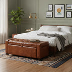 43.31'' Storage Ottoman Bench, Leather Upholstered Tufted Bedroom Bench with Storage, End of Bed Storage Bench for Living Room & Entryway, 350 lb Capacity, Leather Brown