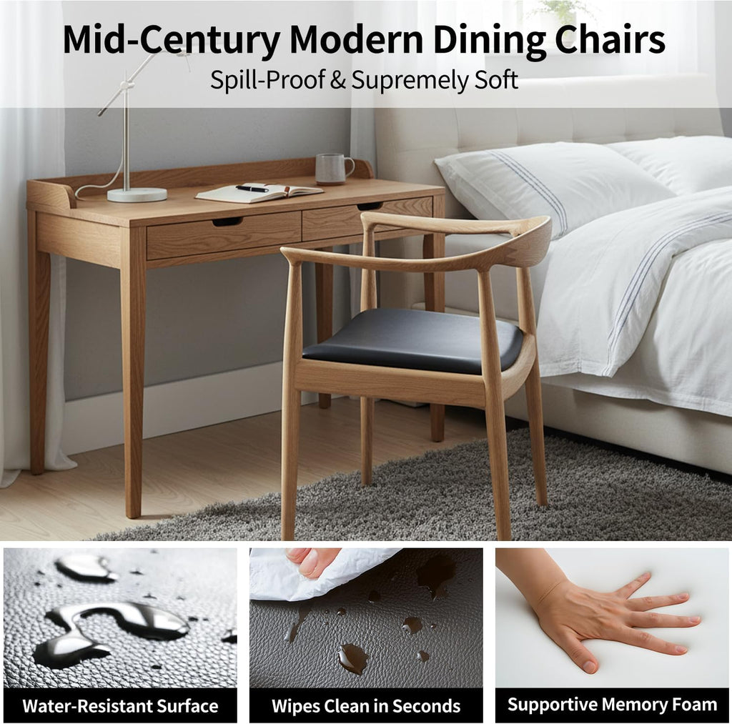 Tomile Kennedy Armchair, Mid Century Modern Dining Chairs (Natural) | Solid Ash Wood Frame, PU Leather Seat, 300 LBS Support, Ergonomic Backrest, Fully Assembled, Great for Kitchen & Home Office