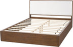 Merax Walnut Queen Size Platform Bed Frame, Modern Minimalist Wood Bed Frame with Plush Boucle Upholstered Headboard, Low Profile Modern Bed, Wood Slat Support, No Box Spring Needed