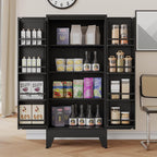 47.2" H Tall Metal Kitchen Pantry Storage Cabinet, Freestanding Storage Cabinet with Magnetic Doors and Adjustable Shelves, Black Metal Pantry Cabinets for Dining Room and Living Room
