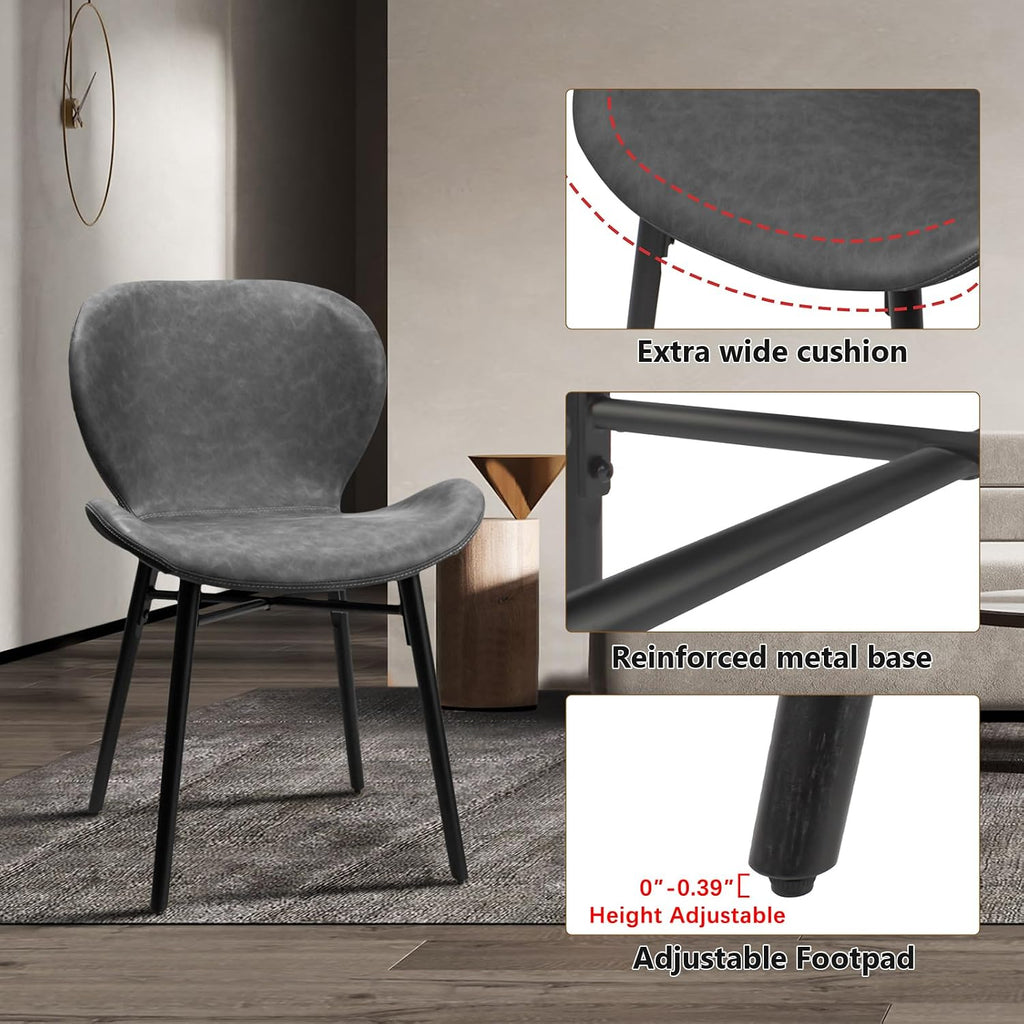 Modern Dining Chair Set of 4, Comfortable Dining Room Chairs with Thick Cushions, Faux Leather Upholstered Kitchen Armless Side Chairs, Wooden Leg for Home, Kitchen, Grey