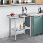 Hally Stainless Steel Table 30 x 48 in, Kitchen Prep Work Table, Backsplash | Gives outdoor cooks or repair teams ample room for gear; lower shelf organizes supplies and raised edge helps contain messes.