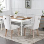 Linen Dining Chairs Set of 2, Tufted Upholstered High Wingback Chairs with Nailhead Trim & Pull Ring, Solid Wood Legs in Weathered Finish for Dining Room, Sillas de Comedor, Beige