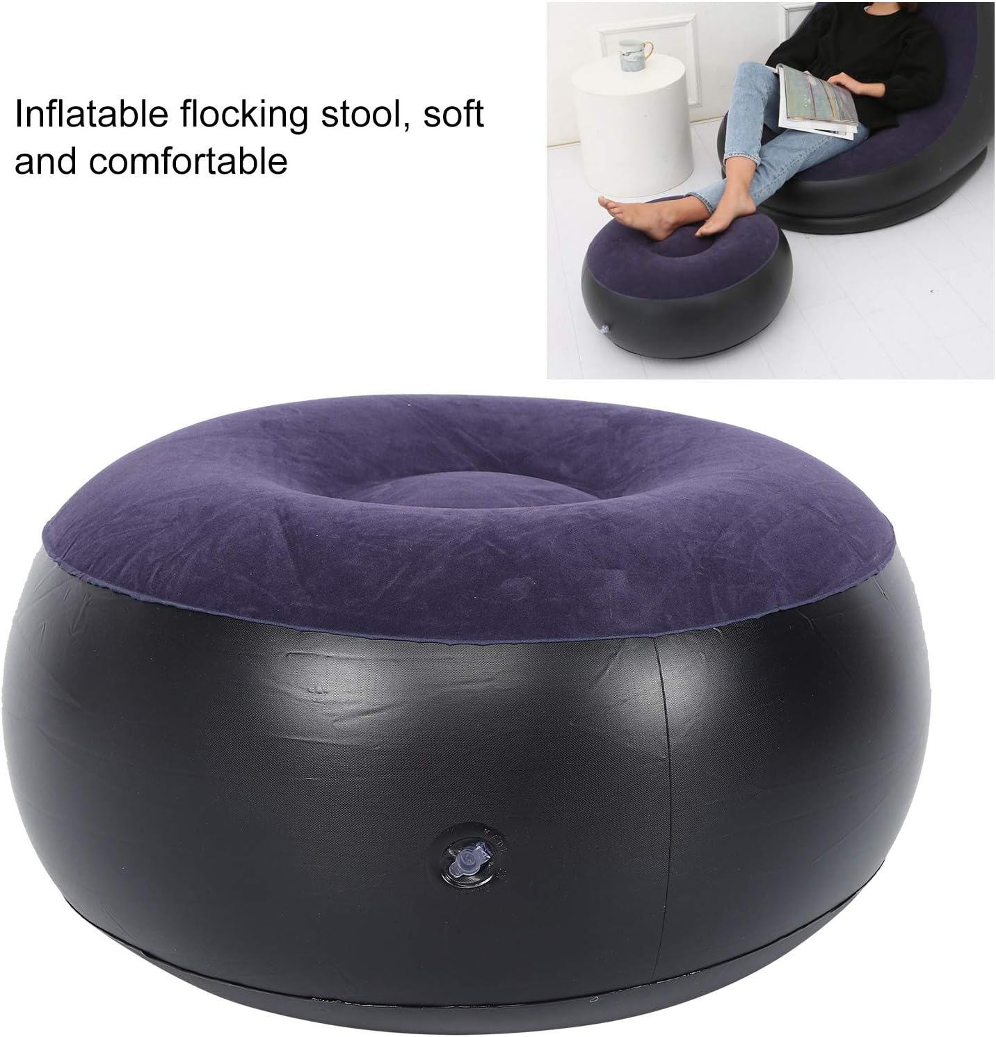 01 02 015 Inflatable Flocking Stool, Inflatable Chair Footrest Blue Indoor Outdoor Portable for Travel for Home, default