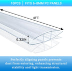 10 PCS Polycarbonate Greenhouse H-Clip Connectors 4ft Length, Fits 0.24’’ & 0.32’’ Twin-Wall Polycarbonate Panels Duty Dust, Rain & Moisture Protection Durable (H-Clip 4' × 2.16’’ × 0.32’’)