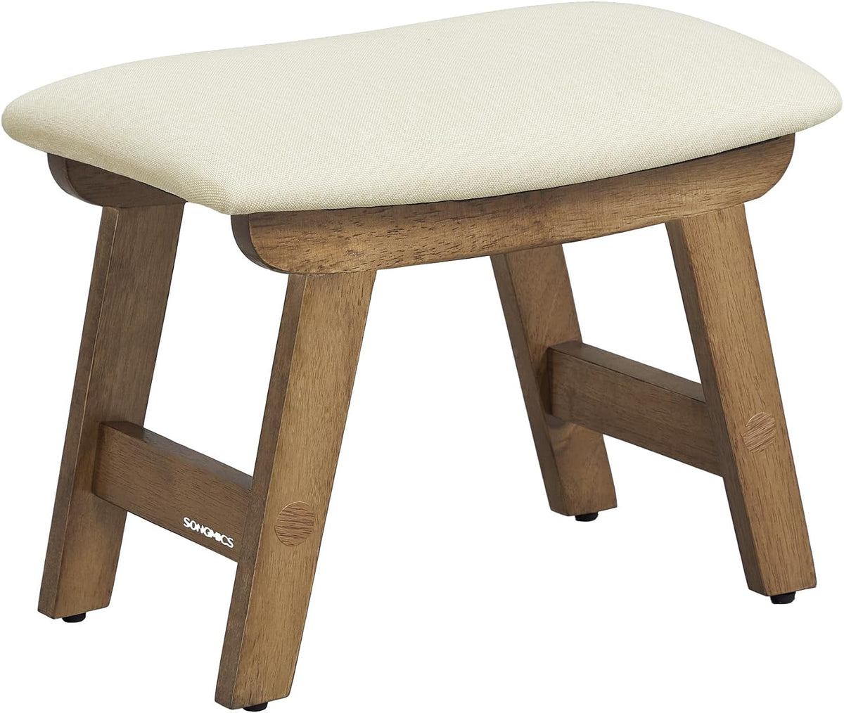 SONGMICS Foot Stool Ottoman, Padded Foot Rest Under Desk with Solid Wood Frame, Removable Cover, for Living Room, 9.8 x 15.4 x 11.8 Inches, Summer Sand and Brown ULSF052LF01