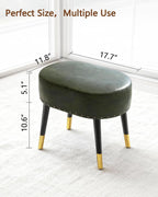 LITZFUR Vintage Vanity Stool Chair, Leather Foot Rest Stool, Green | Oval Ottoman with Metal Legs, Rivet Stool, Padded Seat for Makeup Room, Living Room, Bedroom, 17.7''L x 11.8''W x 15.7''H
