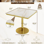 31.5'' Square Modern Dinning Table with Sintered Stone Tabletop, Golden Edge & Pedestal Base, Bistro Tulip Table for 2-4 Person for Dining Room/Cafe/Small Spaces/Restaurant (Crystal Onyx)