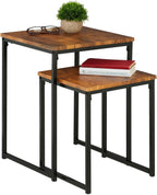 Relaxdays Side Table Set of 3, Stackable, 3 Sizes, Coffee Counter, Square, Metal, Living Room Decor, Brown/Black, Iron, 54 x 40 x 40 cm