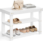SONGMICS Shoe Rack Bench, 3-Tier Bamboo Shoe Storage Organizer, Entryway Bench, Holds Up to 286 lb, 11.3 x 27.6 x 17.8 Inches, for Entryway Bathroom Bedroom, Cloud White ULBS004W01