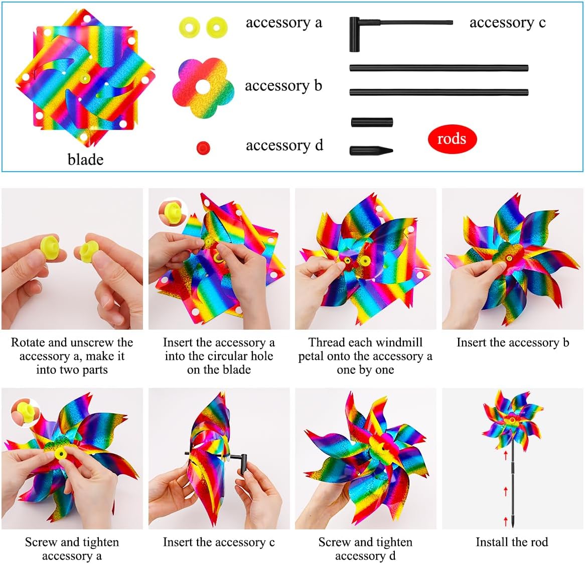 6Pcs Sparkly Pinwheels for Yard and Garden, Reflective Colorful Wind Spinners Yard Decorations Outdoor Windmill, 9.5in Garden Pinwheels to Scare Birds