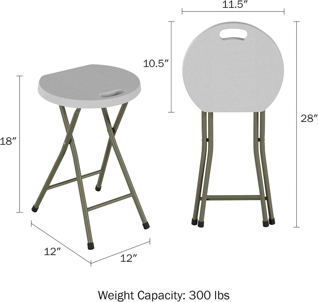 Set of 2 Stools - 18-Inch Folding Stools with 300lb Capacity for Indoor or Outdoor Use - Backless Portable Chairs for Adults by Lavish Home (White)