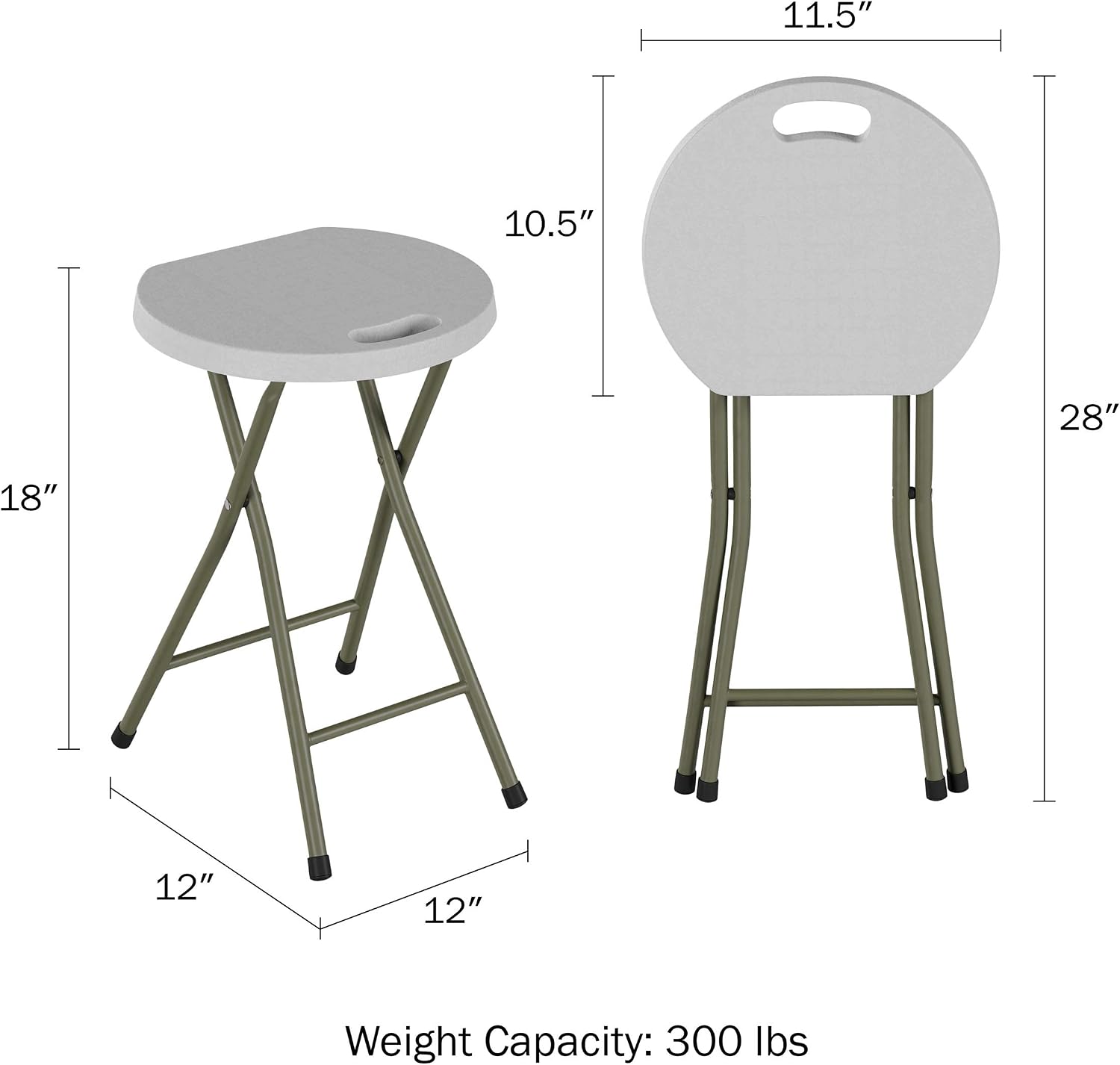 Set of 2 Stools - 18-Inch Folding Stools with 300lb Capacity for Indoor or Outdoor Use - Backless Portable Chairs for Adults by Lavish Home (White)