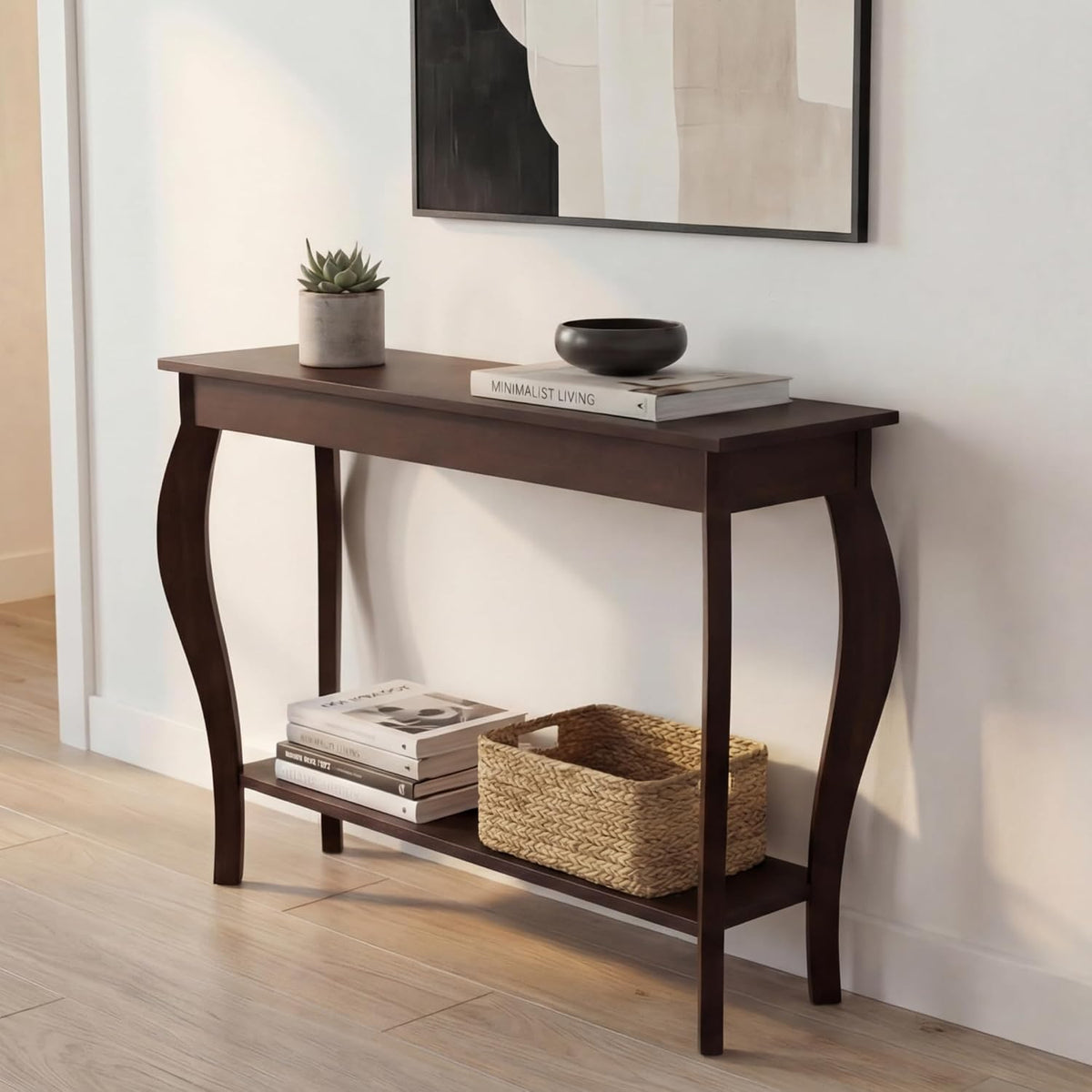 ChooChoo 39" Narrow Entryway Table with Storage Shelf, Espresso | Console Table with Curved Legs, Chic Accent Sofa Table with Shelves for Entryway, Living Room, Hallway