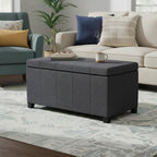 SIMPLIHOME Dover 36" Wide Linen Look Storage Ottoman in Flint Grey