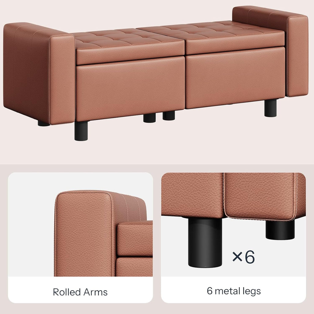 HOOBRO Ottoman with Storage, 46.7'' Storage Ottoman Bench with Safety Hinge, Storage Bench with Metal Legs, Synthetic Leather with Stitching Bench for Living Room, Entryway, Brown BR120CW01