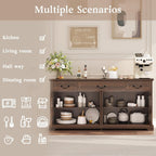 Vipbear 65" Large Sideboard Buffet Cabinet with Storage, Farmhouse Buffet Table Wine Coffee Bar Kitchen Storage Cabinet with 3 Drawers 4 Doors for Living Room, Kitchen, Dining Room, Dark Walnut