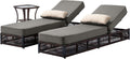 Luxury Outdoor Chaise Lounge Chairs of 2 with 5 Inch Thick Cushions and Side Table - 3 PCS High Back Brown Wicker Rattan Patio Recliners Lounger Furniture Set for Poolside Sunbathing - Grey