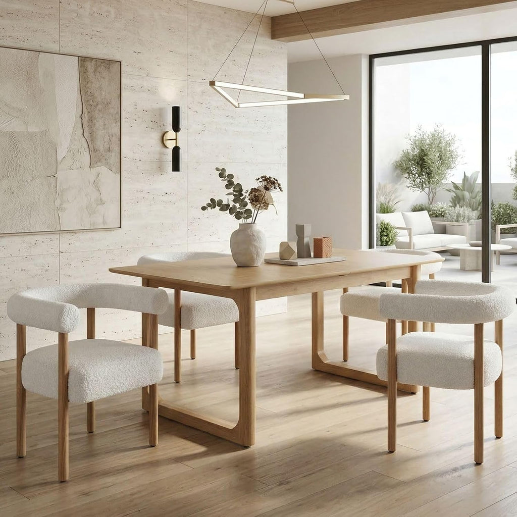 HNY Extendable Wood Dining Table for 4-8, 71" Inch Modern Rectangular Kitchen Tables with Wooden Base Farmhouse Dinner Table for Dining Room, Living Room, Home, Natural Oak