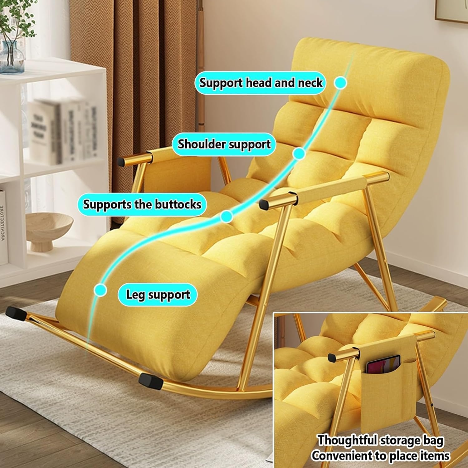 Leisure Rocking Chair and Footstool Set, Modern Living Room Rocking Chair with Cushion,Bedroom Breathable Sofa Lounger with Legrest,Comfortable Garden Rocking Chair with Armrests,Adjustable