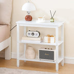 HOOBRO End Table, Simple Rustic Side Table with 3-Tier Storage Shelf, Narrow Nightstand for Small Spaces, Easy Assembly, for Living Room, Bedroom, Industrial Design, White WT14BZ01