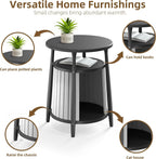 ROJIK End Table with Storage, Round Side Table for Indoor Outdoor Use, All-Weather Resin Accent Table for Small Spaces, Bathroom, Living Room, Bedside Table (Black)