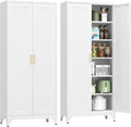 Kitchen Pantry Cabinet, 75" Tall White Metal Storage Cabinet with Doors and Shelves, Kitchen Cabinet for Kitchen, Dining Room, Living Room, Bathroom, Garage and Office